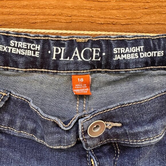 Childrens Place Boys Size 16 Stretch Adjustable Waist Straight Leg Dark Wash Jea - Picture 2 of 15